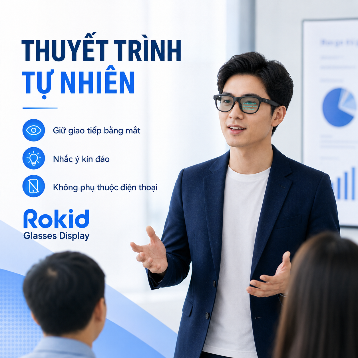 Người dùng Rokid Glasses thuyết trình với Teleprompter.