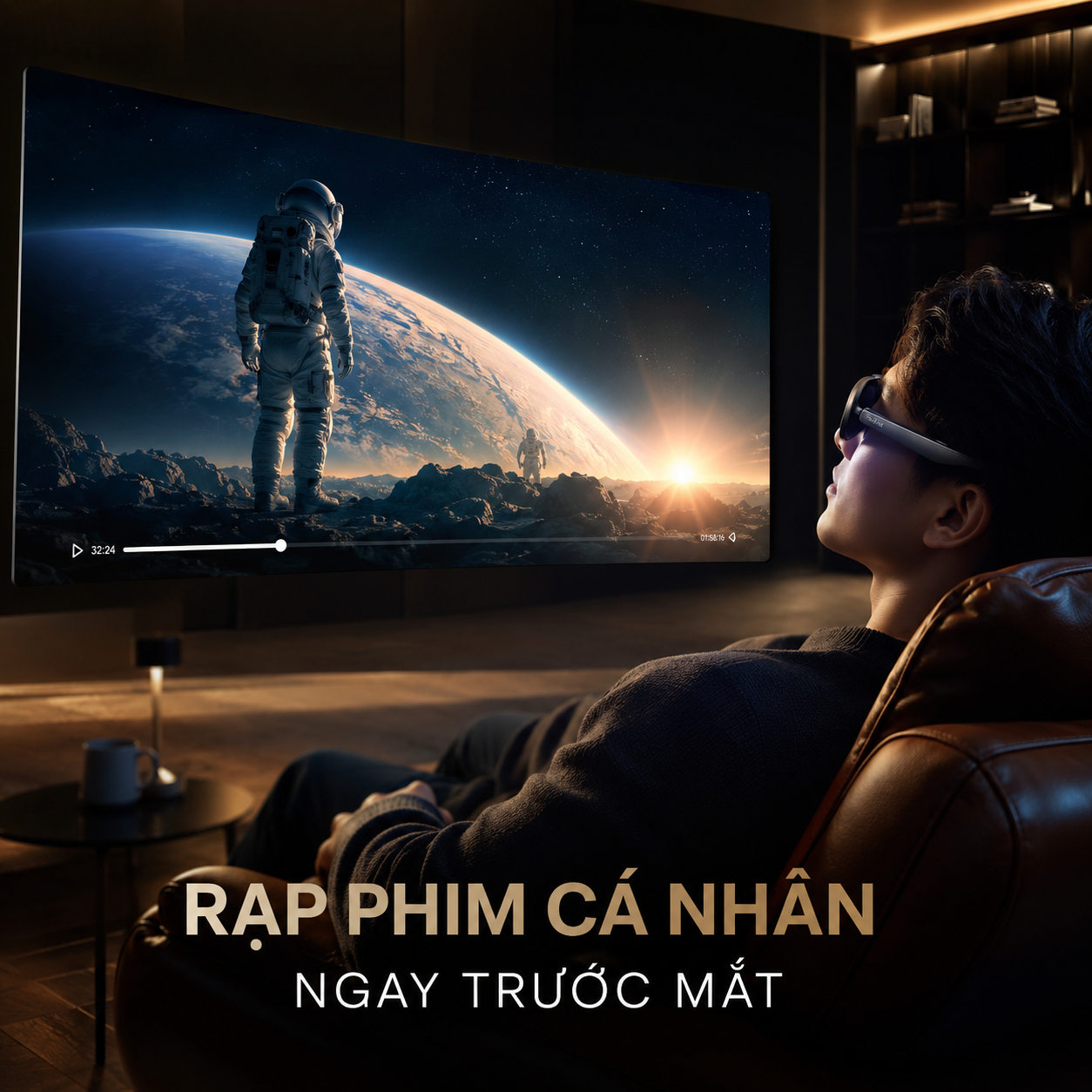 trải nghiệm xem phim màn hình ảo lớn bằng kính Rokid Max 2.