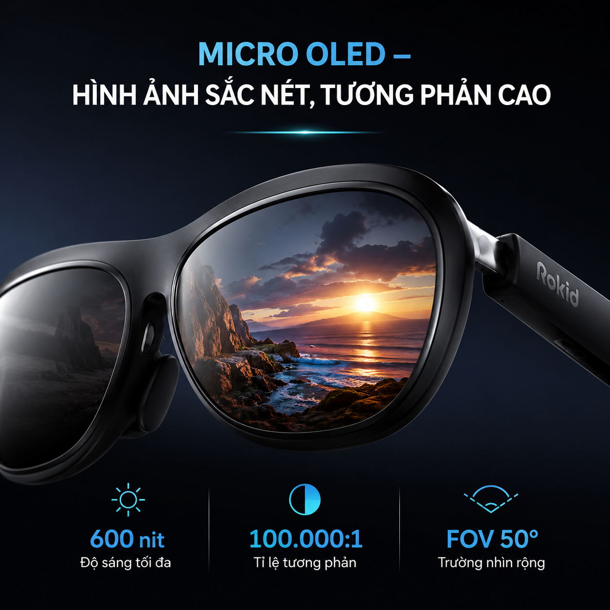 màn hình Micro OLED trên kính AR Rokid cho nội dung điện ảnh.