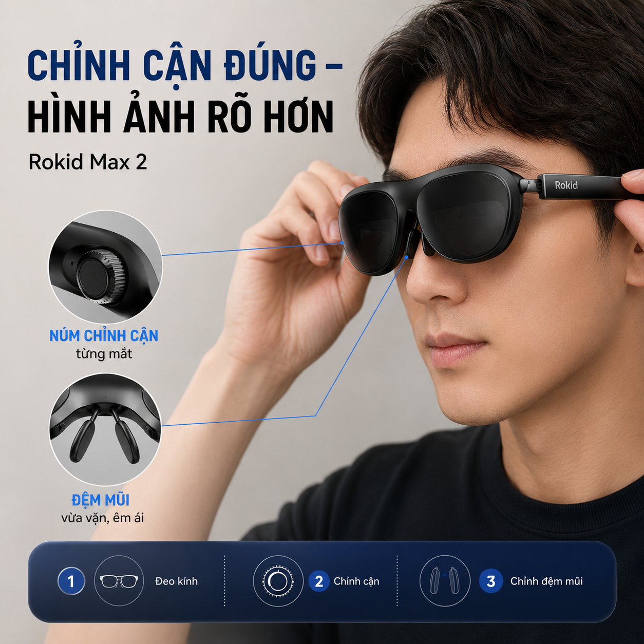 chỉnh độ cận và vị trí đeo trên kính Rokid Max 2.