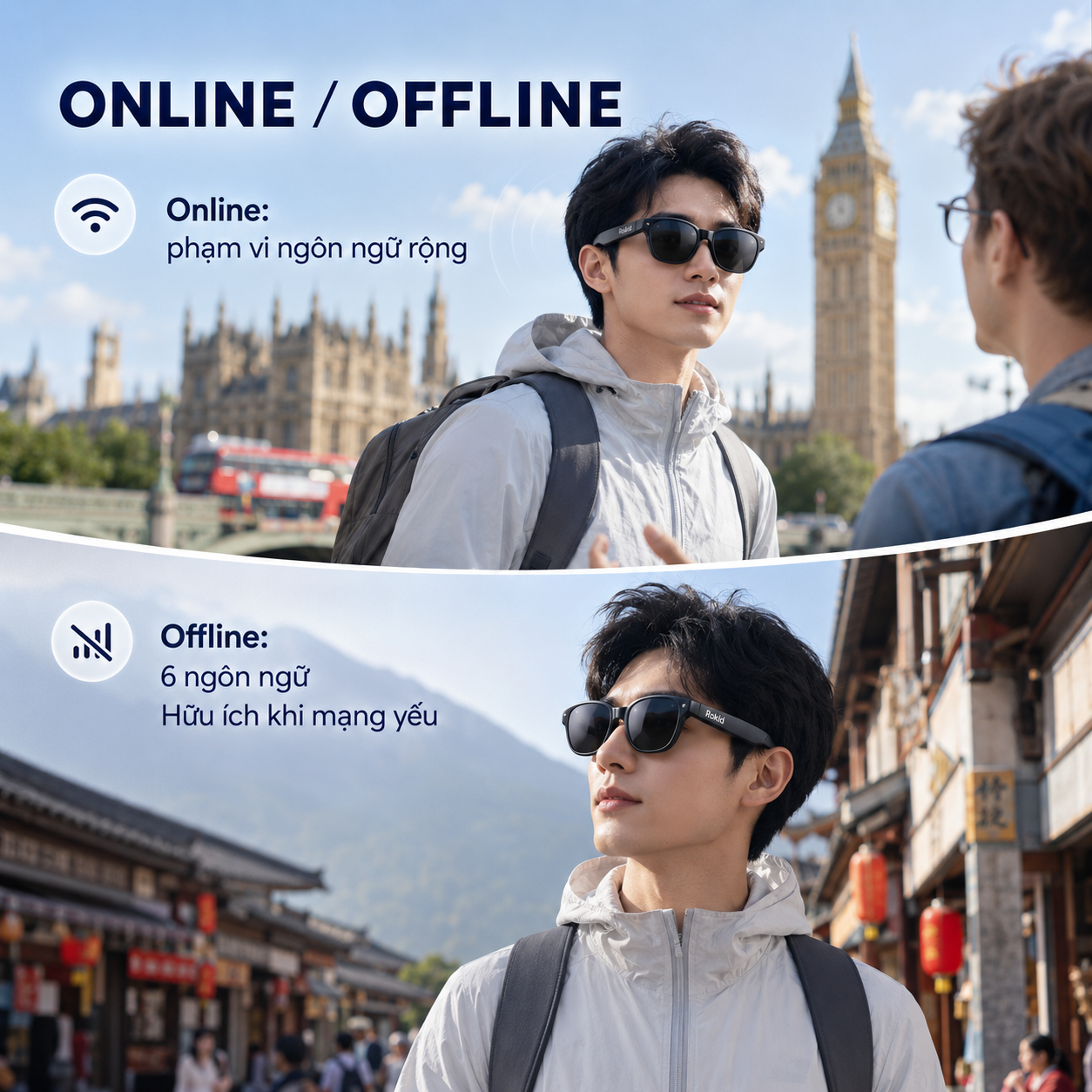 So sánh cách phiên dịch trên Rokid AI Glasses Style và Rokid Glasses Display.