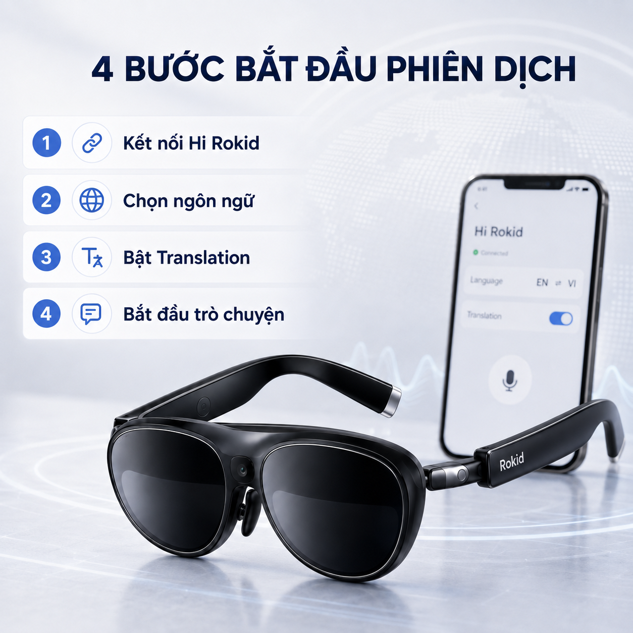 Hướng dẫn bật dịch hội thoại trên Rokid AI Glasses Style với Hi Rokid.