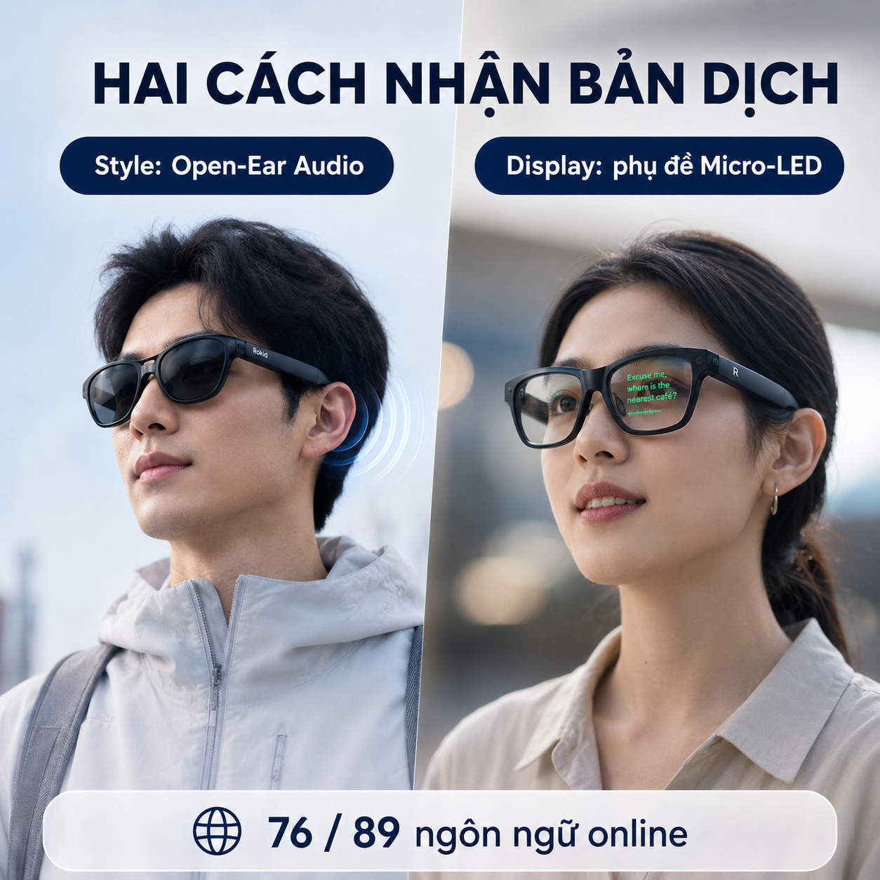 Dịch online và offline trên kính Rokid khi đi du lịch.