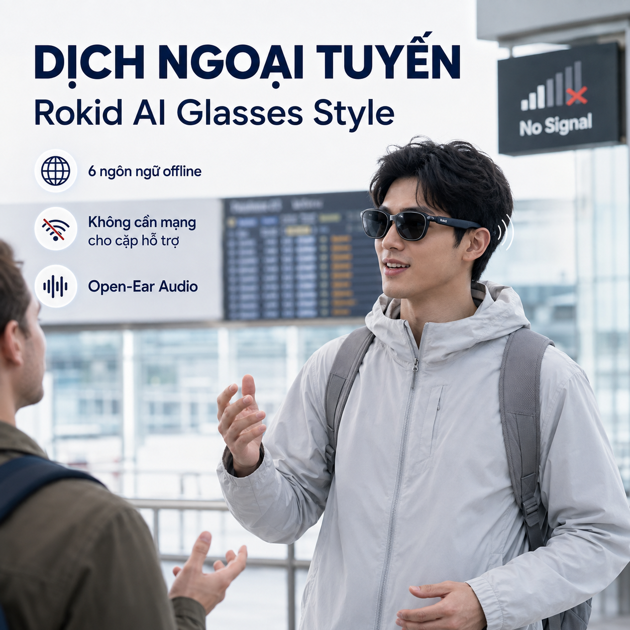 Kính AI Rokid sử dụng dịch ngoại tuyến bằng âm thanh khi không có Internet.