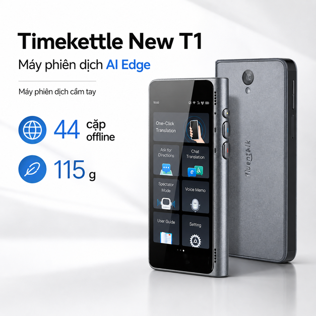 Máy phiên dịch Timekettle New T1 – AI Edge offline và 44 cặp ngôn ngữ Máy phiên dịch Timekettle New T1 – AI Edge offline và 44 cặp ngôn ngữ